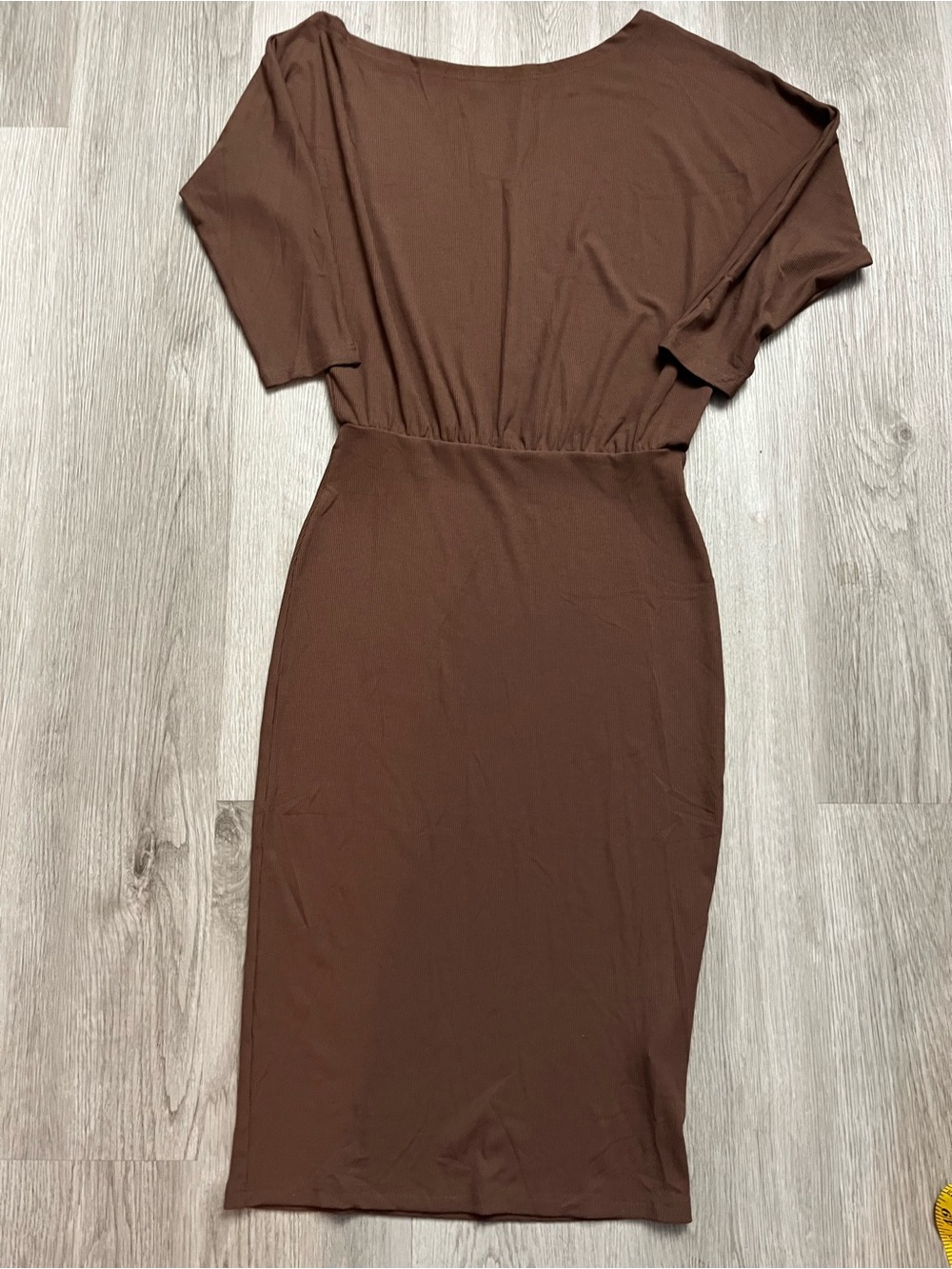 🔥398–Brown Midi Sheath Dress with Cinched Waist
